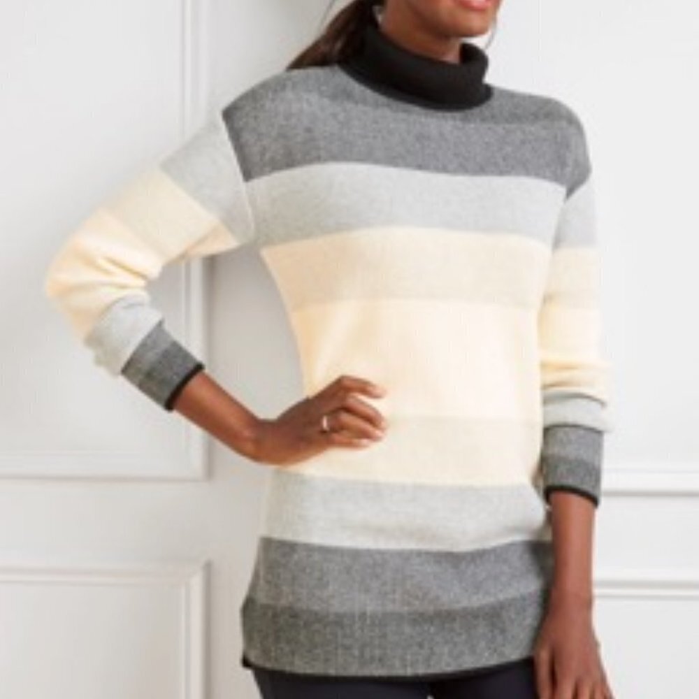Talbots Ombre Striped Turtleneck Tunic Sweater Black/Gray/Cream/White (Size XS)
